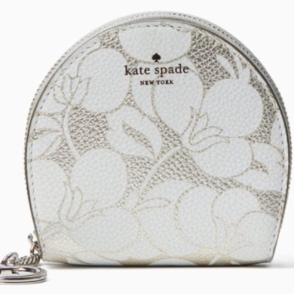 Light Metallic Silver Breezy Floral Larchmont Leather Card Holder